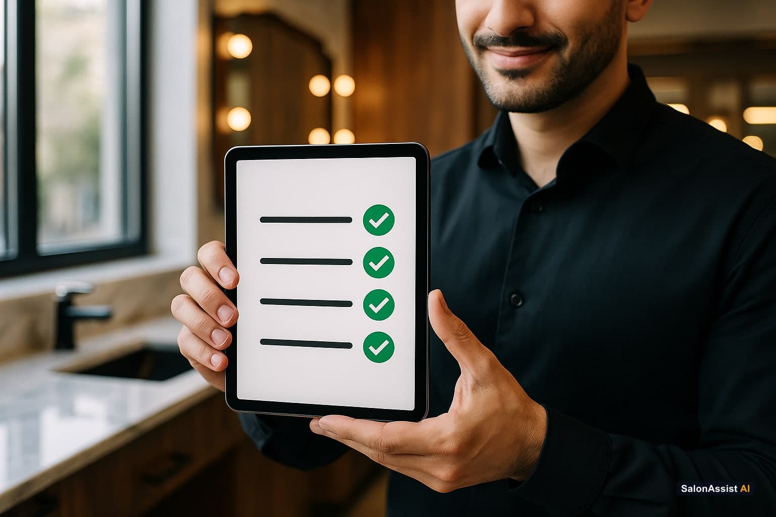 Barbershop automation setup checklist completed on tablet