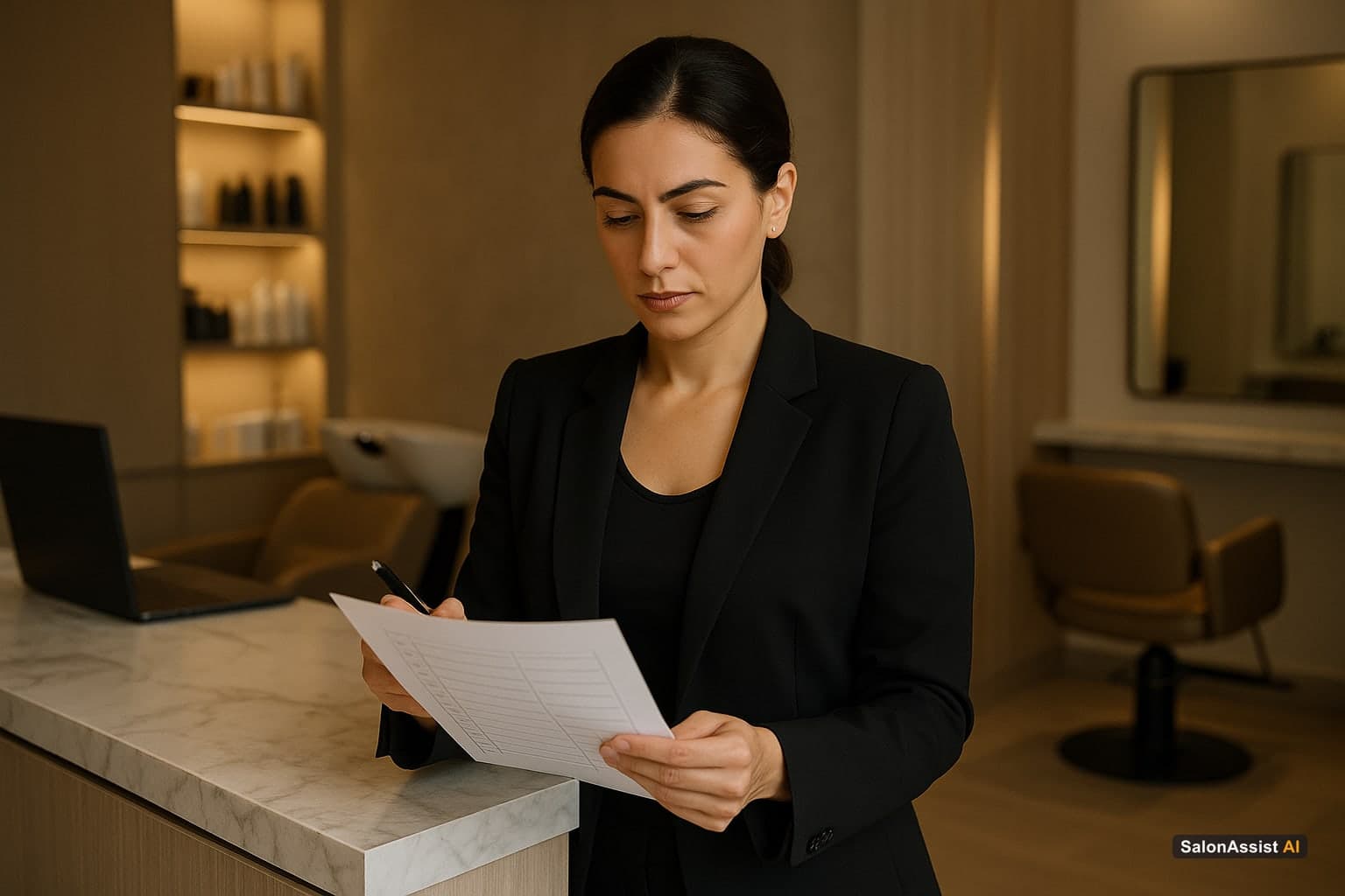 Salon manager planning admin improvements with a checklist