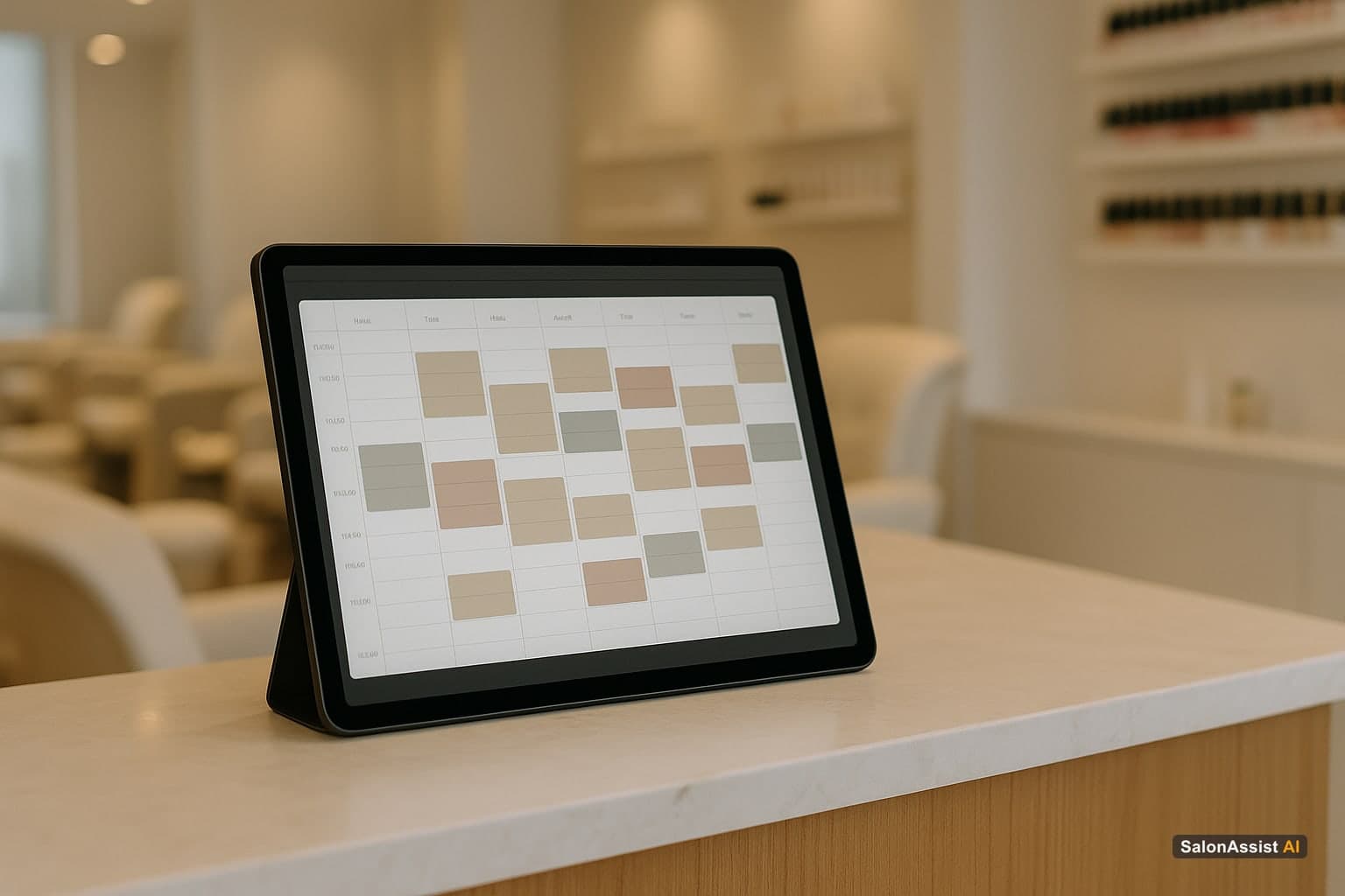 Digital calendar showing organized nail salon appointments