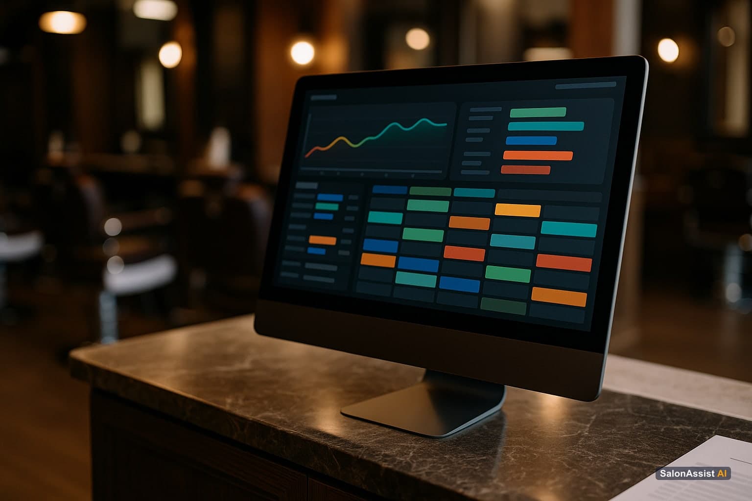 Screen displaying AI receptionist software managing barbershop appointment bookings in real time