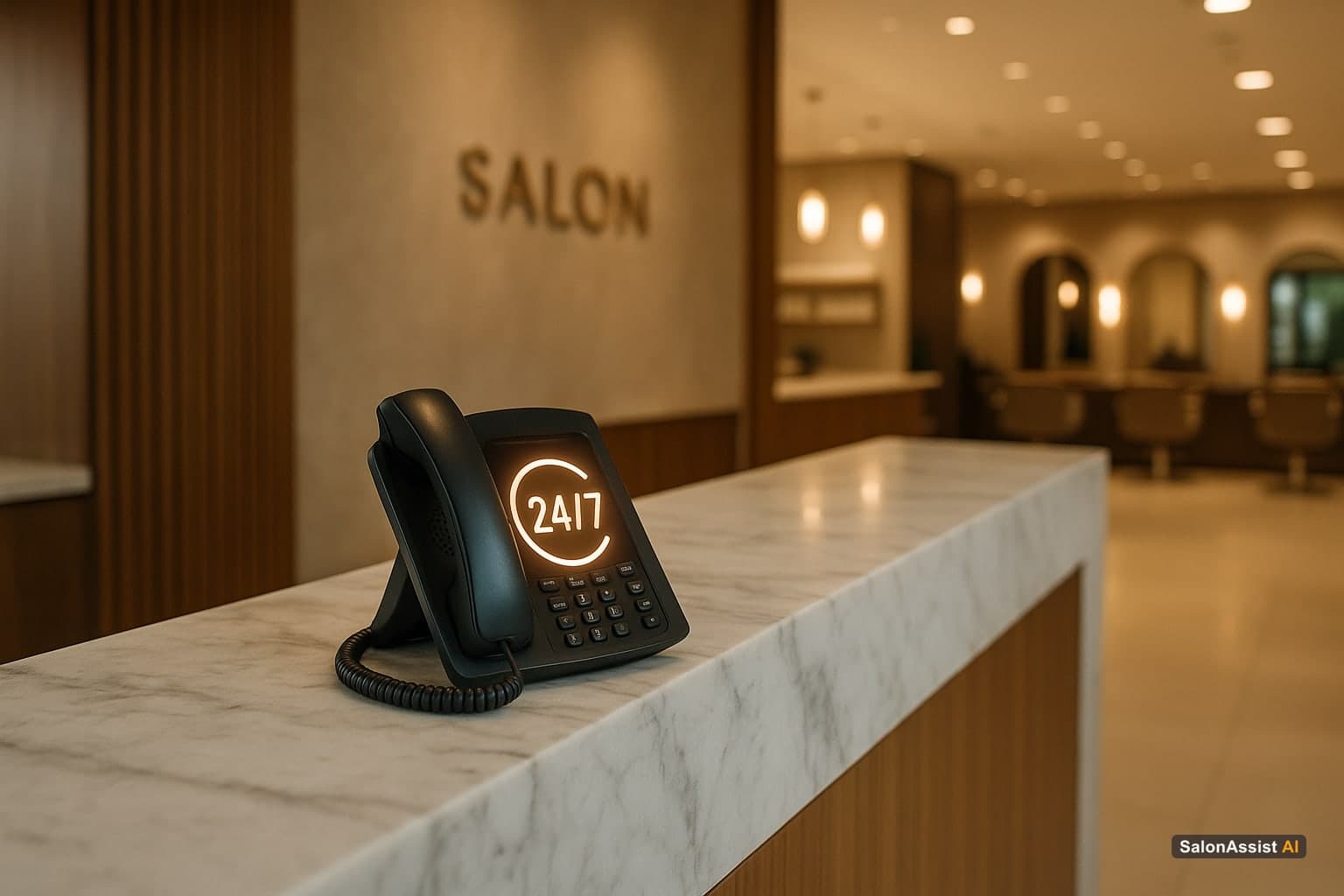 Infographic highlighting benefits like 24/7 availability and increased bookings from AI receptionist