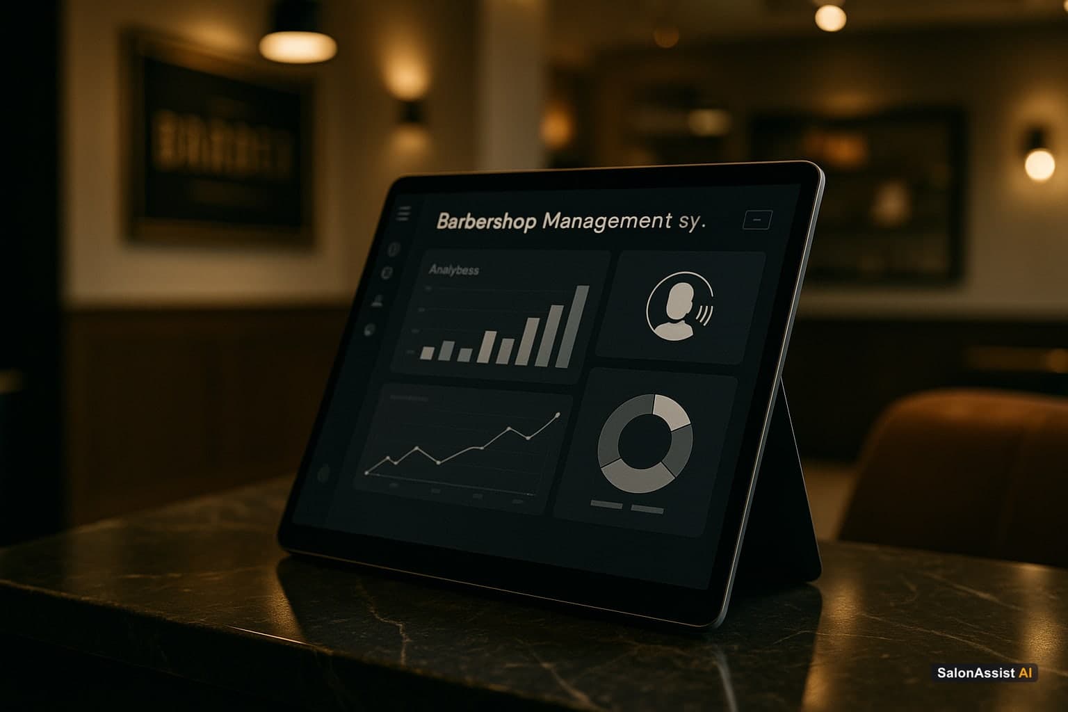 SalonAssist AI dashboard showing barbershop analytics and AI voice agent status