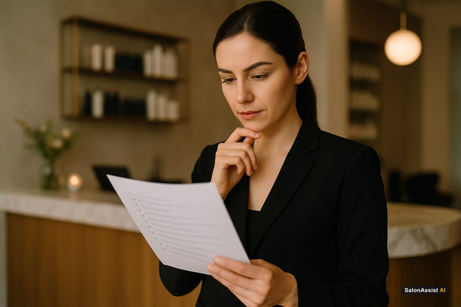 Salon owner reviewing beauty parlour software selection checklist