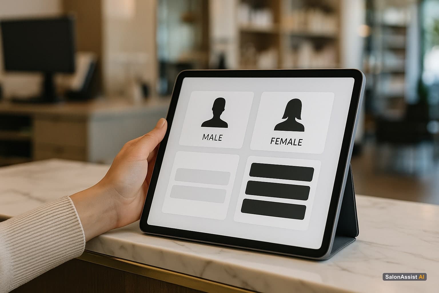 Booking interface displaying Male and Female service options