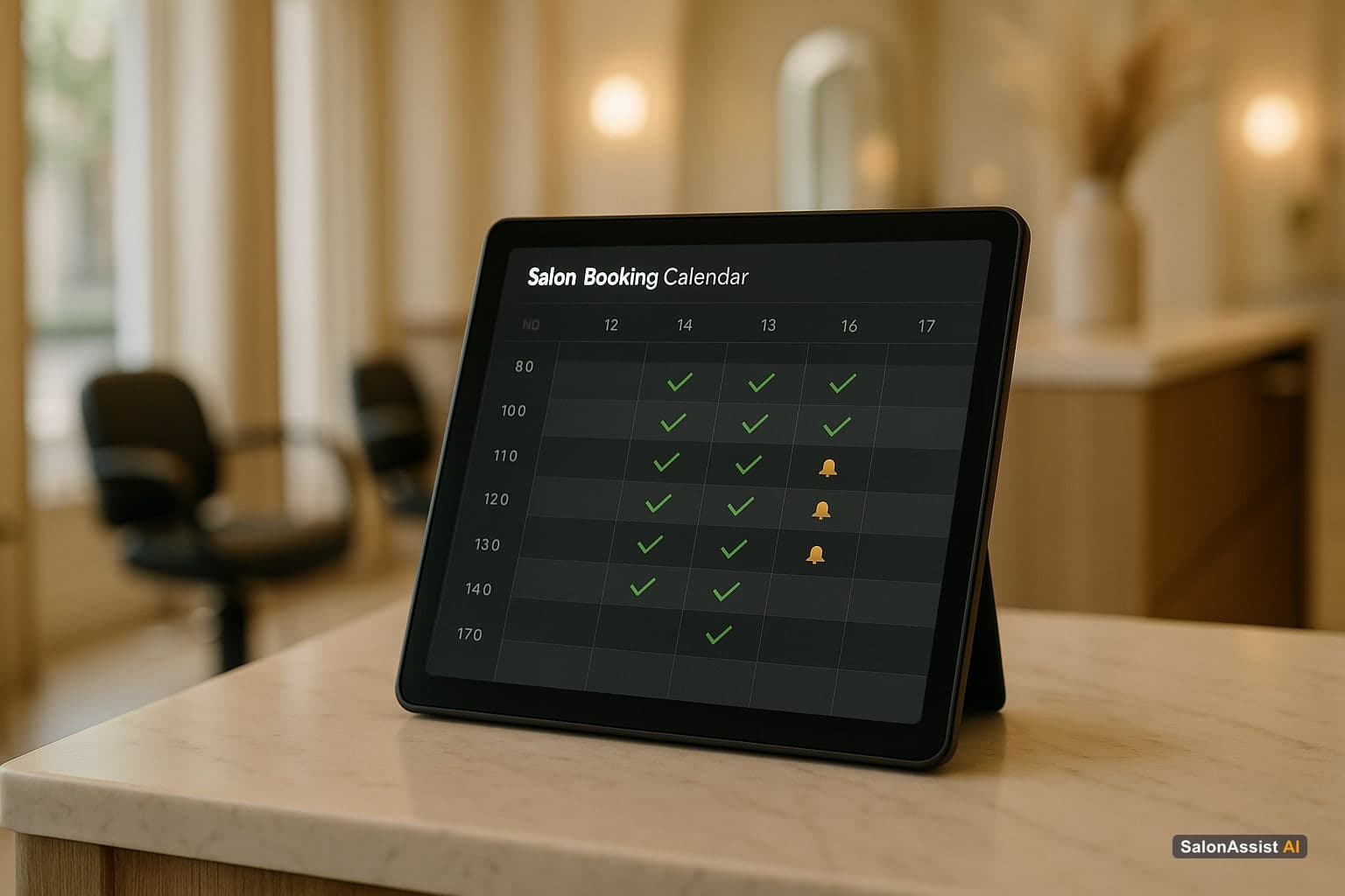 Salon booking calendar showing confirmed appointments with reminders