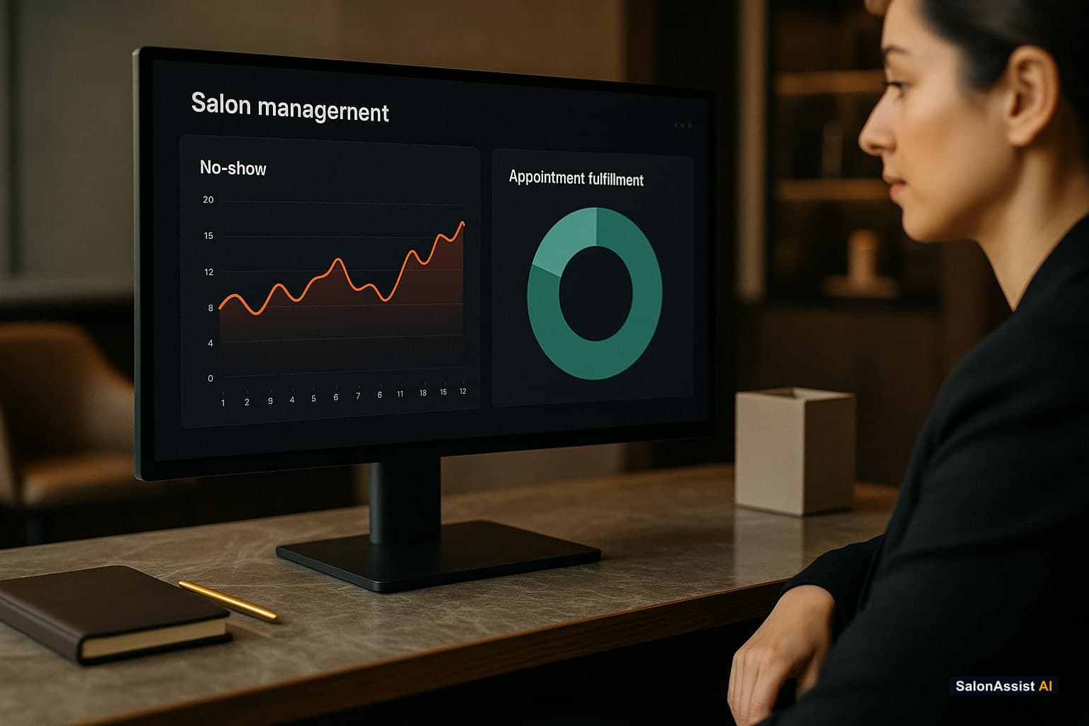 SalonAssist AI dashboard showing no-show analytics and fulfillment rates