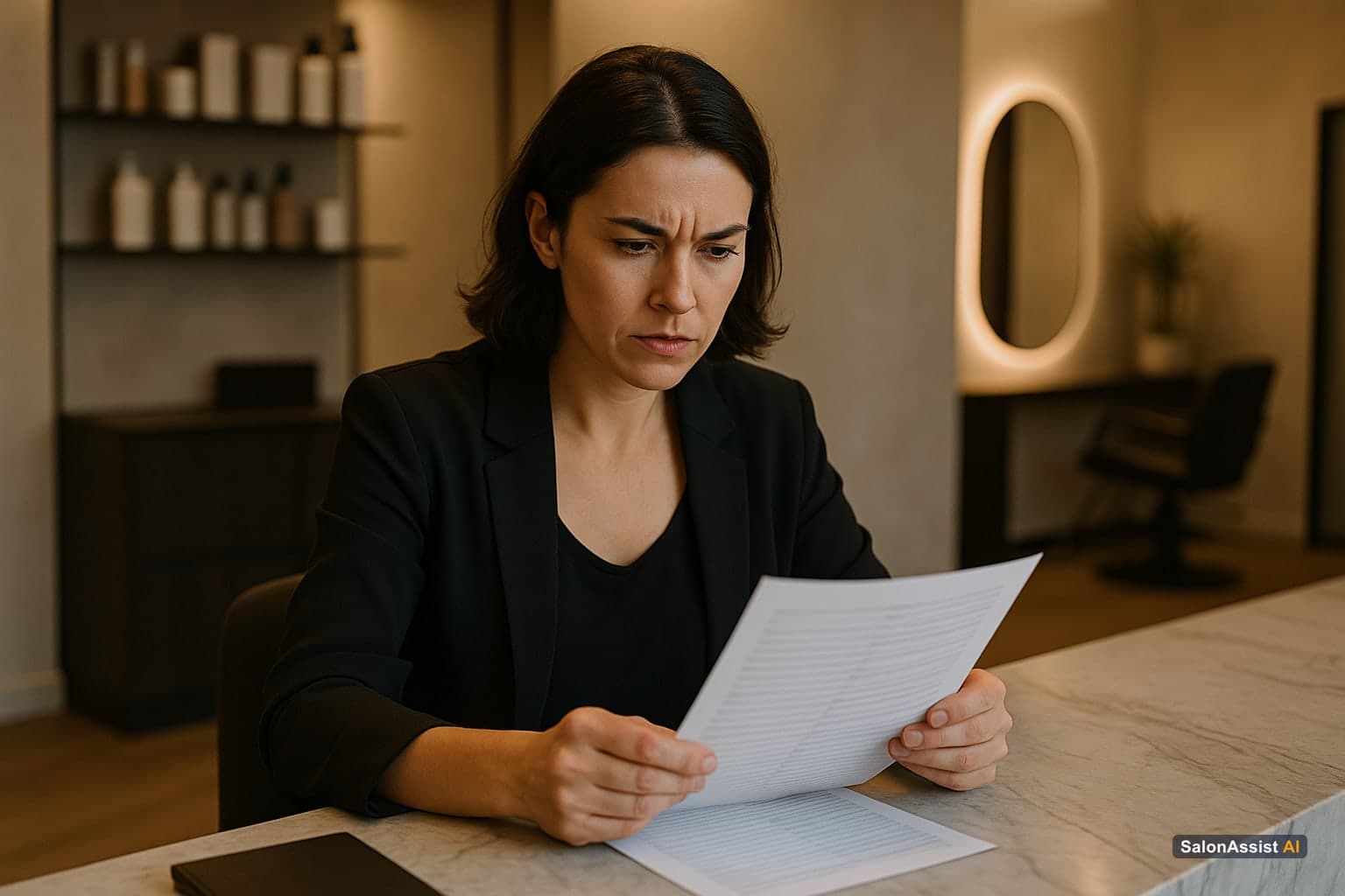 Salon owner reviewing AI call logs