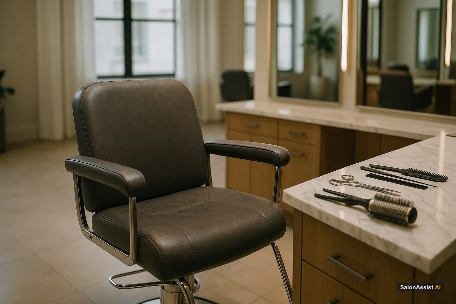 Empty salon chair with styling tools left unused representing lost appointments