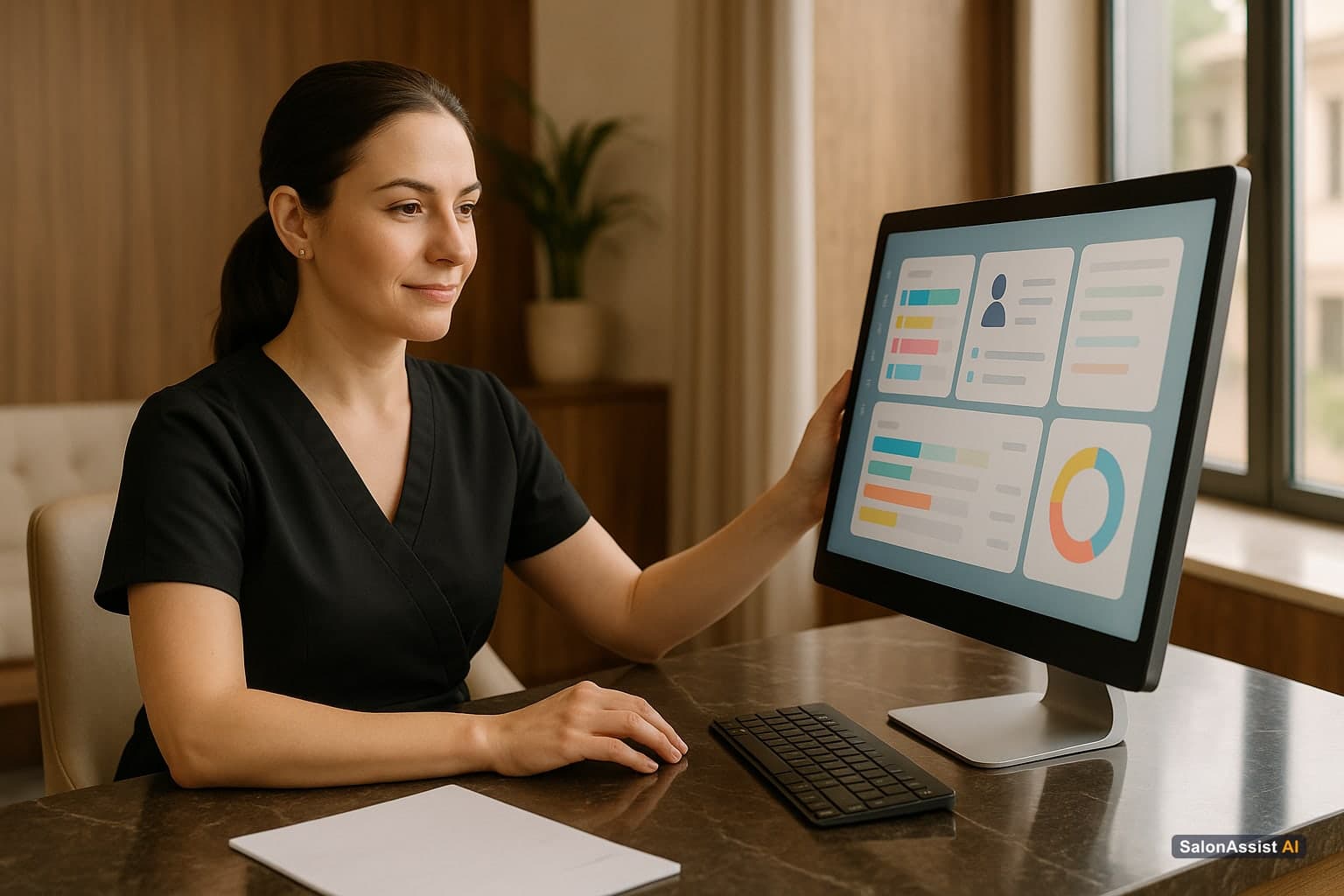 Salon owner managing bookings and customers on a salon portal dashboard