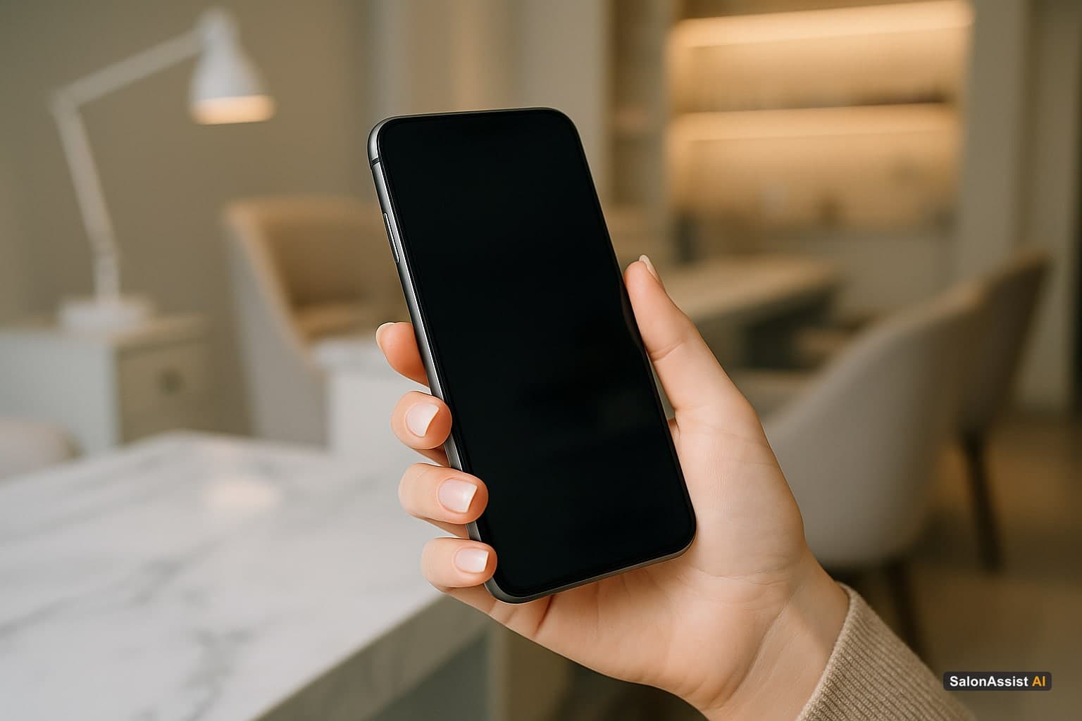 Smartphone screen showing a voice AI assistant understanding and booking nail salon services through natural language